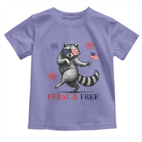 Feral and Free Dancing Raccoon Toddler T Shirt Funny 4th July Patriotic Animal US Flag and Fireworks - Wonder Print Shop