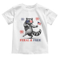 Feral and Free Dancing Raccoon Toddler T Shirt Funny 4th July Patriotic Animal US Flag and Fireworks - Wonder Print Shop