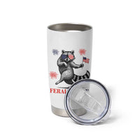 Feral and Free Dancing Raccoon Tumbler Cup Funny 4th July Patriotic Animal US Flag and Fireworks - Wonder Print Shop