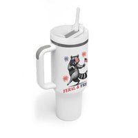 Feral and Free Dancing Raccoon Tumbler With Handle Funny 4th July Patriotic Animal US Flag and Fireworks - Wonder Print Shop