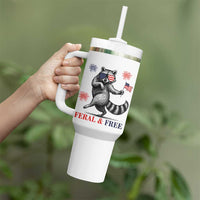 Feral and Free Dancing Raccoon Tumbler With Handle Funny 4th July Patriotic Animal US Flag and Fireworks - Wonder Print Shop