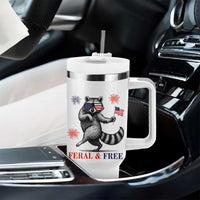 Feral and Free Dancing Raccoon Tumbler With Handle Funny 4th July Patriotic Animal US Flag and Fireworks - Wonder Print Shop