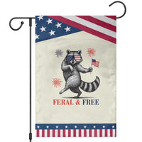 Feral and Free Dancing Raccoon Garden Flag Funny 4th July Patriotic Animal US Flag and Fireworks