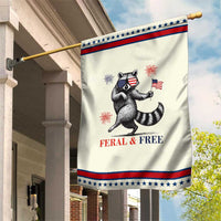 Feral and Free Dancing Raccoon Garden Flag Funny 4th July Patriotic Animal US Flag and Fireworks