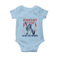 Democracy Is Dying But Hey Nice Fireworks Statue of Liberty Baby Onesie Funny 4th Of July Retro - Wonder Print Shop