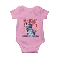 Democracy Is Dying But Hey Nice Fireworks Statue of Liberty Baby Onesie Funny 4th Of July Retro - Wonder Print Shop
