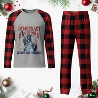 Democracy Is Dying But Hey Nice Fireworks Statue of Liberty Plaid Pajama Set Funny 4th Of July Retro - Wonder Print Shop