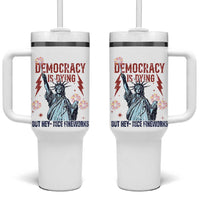Democracy Is Dying But Hey Nice Fireworks Statue of Liberty Tumbler With Handle Funny 4th Of July Retro - Wonder Print Shop