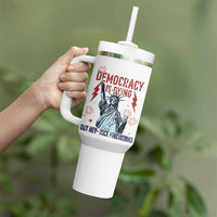 Democracy Is Dying But Hey Nice Fireworks Statue of Liberty Tumbler With Handle Funny 4th Of July Retro - Wonder Print Shop