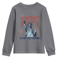 Democracy Is Dying But Hey Nice Fireworks Statue of Liberty Youth Sweatshirt Funny 4th Of July Retro - Wonder Print Shop