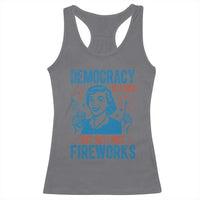 Democracy Is Dying But Hey Nice Fireworks Racerback Tank Top Funny Retro 4th of July Political Humor - Wonder Print Shop
