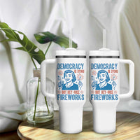 Democracy Is Dying But Hey Nice Fireworks Tumbler With Handle Funny Retro 4th of July Political Humor - Wonder Print Shop