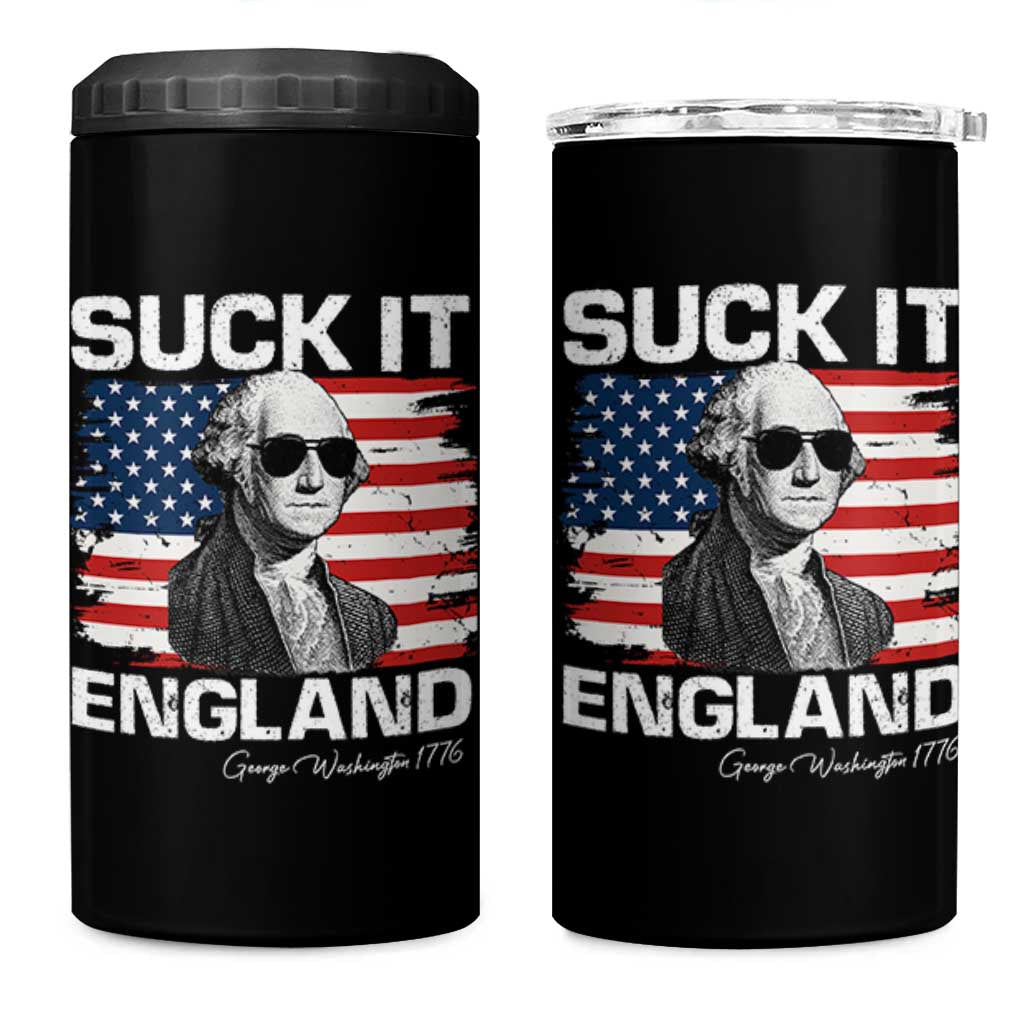 Funny George Washington 4 in 1 Can Cooler Tumbler Suck It England Bold Patriotic 4th of July 1776