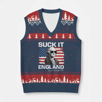 Funny George Washington V-Neck Knit Sweater Vest Suck It England Bold Patriotic 4th of July 1776 - Wonder Print Shop