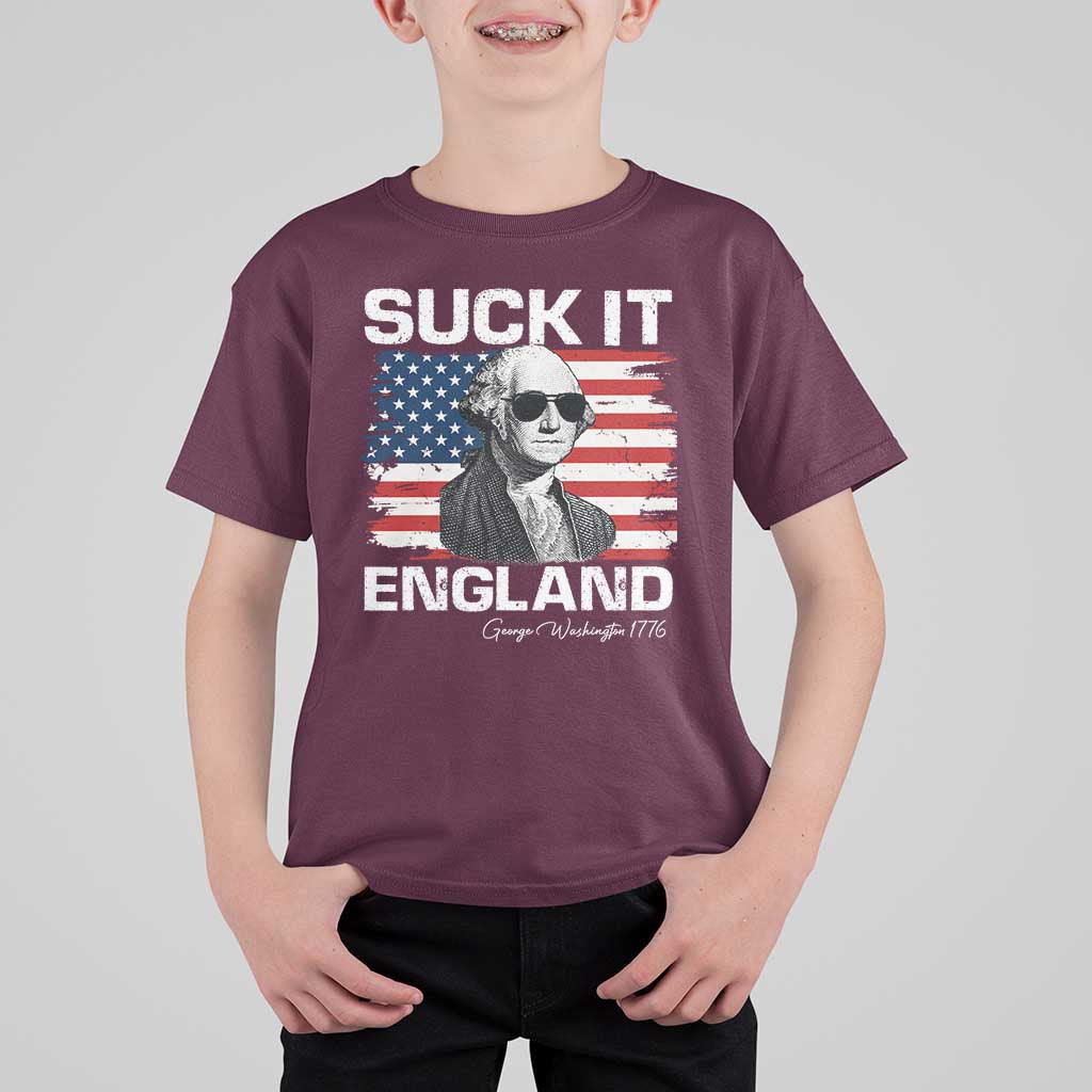Funny George Washington T Shirt For Kid Suck It England Bold Patriotic 4th of July 1776
