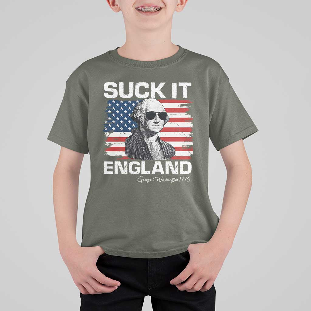 Funny George Washington T Shirt For Kid Suck It England Bold Patriotic 4th of July 1776