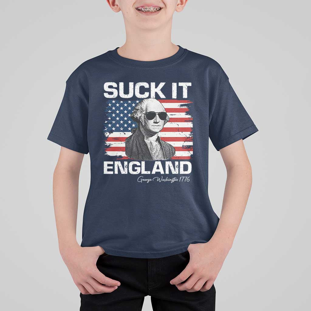Funny George Washington T Shirt For Kid Suck It England Bold Patriotic 4th of July 1776