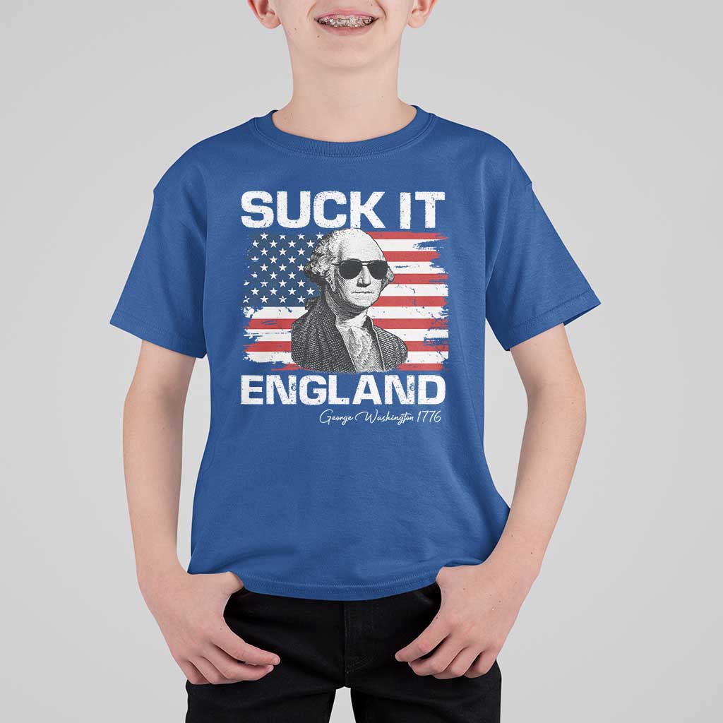 Funny George Washington T Shirt For Kid Suck It England Bold Patriotic 4th of July 1776