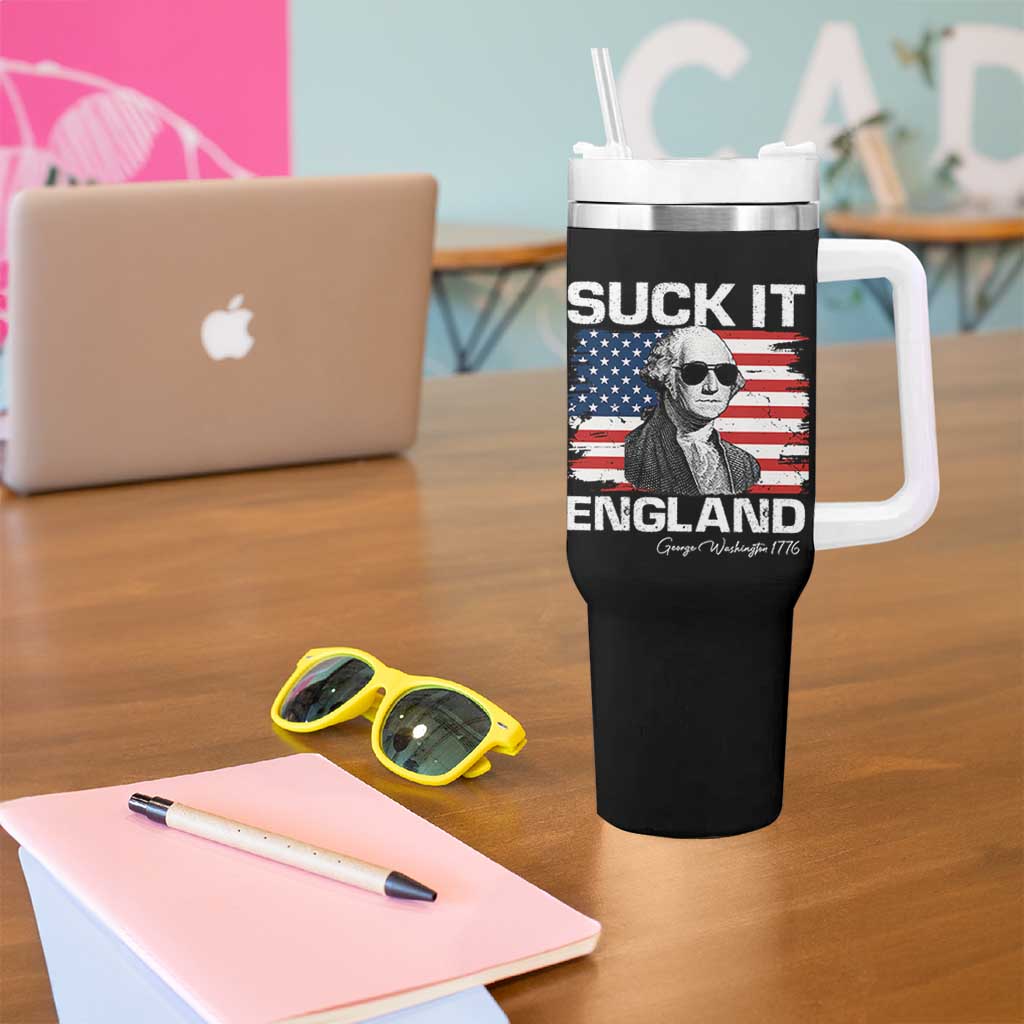 Funny George Washington Tumbler With Handle Suck It England Bold Patriotic 4th of July 1776