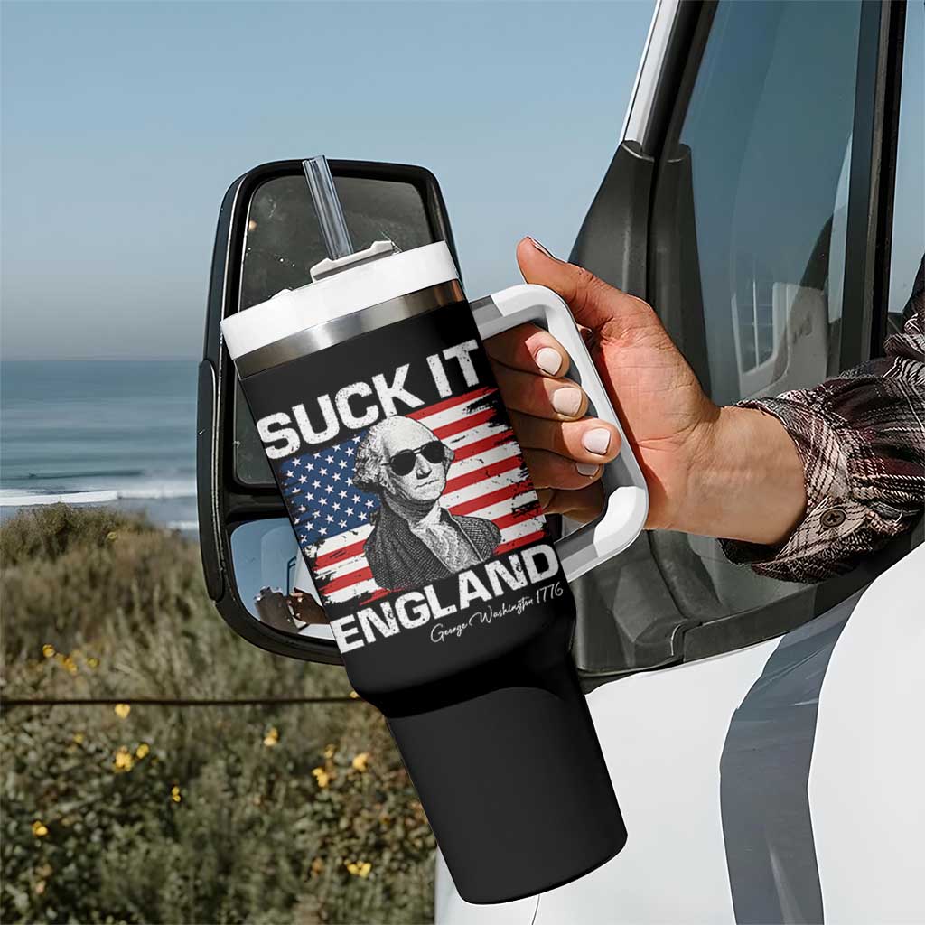 Funny George Washington Tumbler With Handle Suck It England Bold Patriotic 4th of July 1776