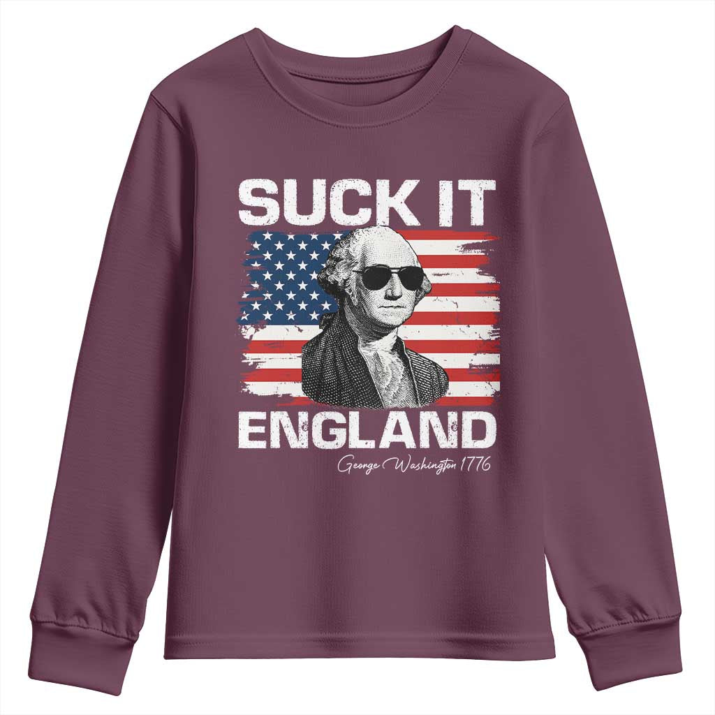 Funny George Washington Youth Sweatshirt Suck It England Bold Patriotic 4th of July 1776