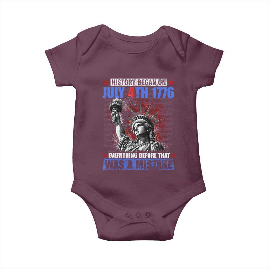 History Began July 4th 1776 Baby Onesie Bold Patriotic Statement Statue of Liberty