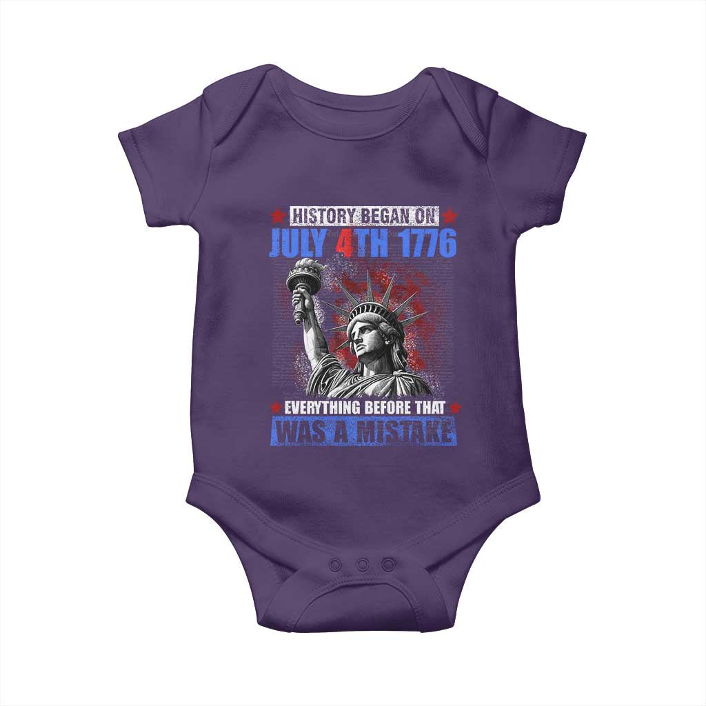 History Began July 4th 1776 Baby Onesie Bold Patriotic Statement Statue of Liberty