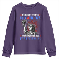 History Began July 4th 1776 Youth Sweatshirt Bold Patriotic Statement Statue of Liberty