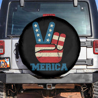 Vintage ‘Merica Peace Sign Spare Tire Cover Retro Patriotic 4th of July USA Flag
