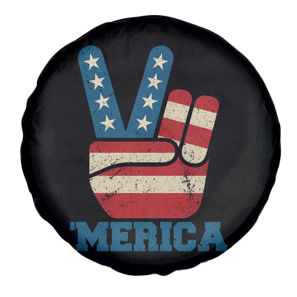 Vintage ‘Merica Peace Sign Spare Tire Cover Retro Patriotic 4th of July USA Flag