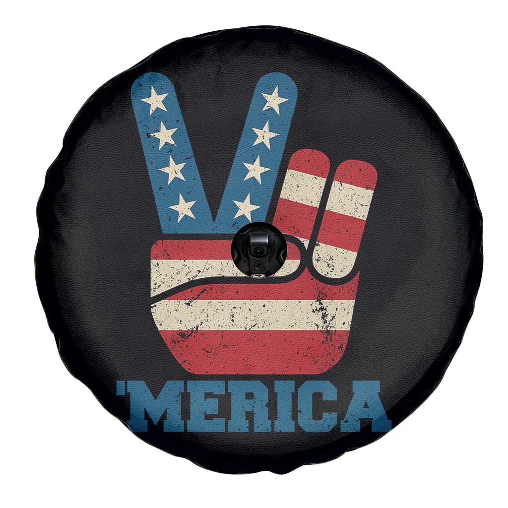 Vintage ‘Merica Peace Sign Spare Tire Cover Retro Patriotic 4th of July USA Flag