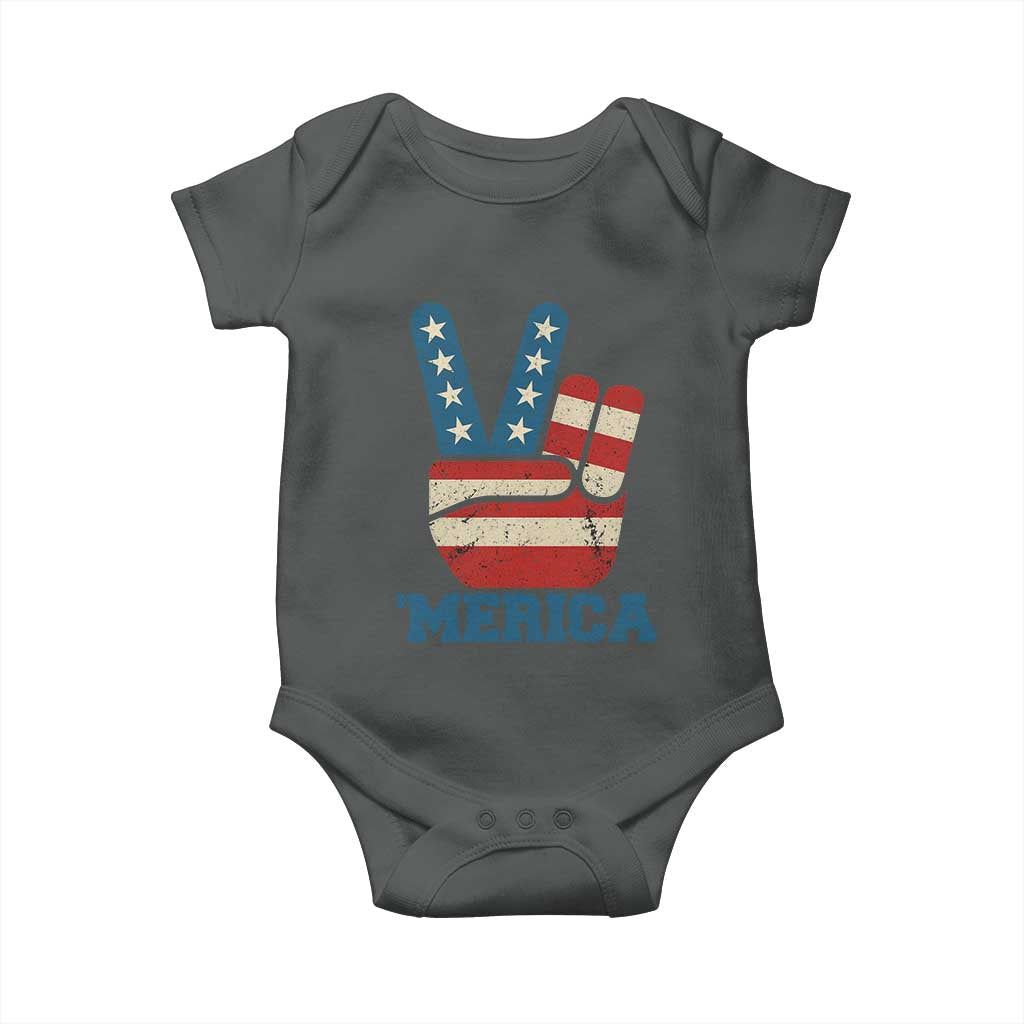 Vintage ‘Merica Peace Sign Baby Onesie Retro Patriotic 4th of July USA Flag