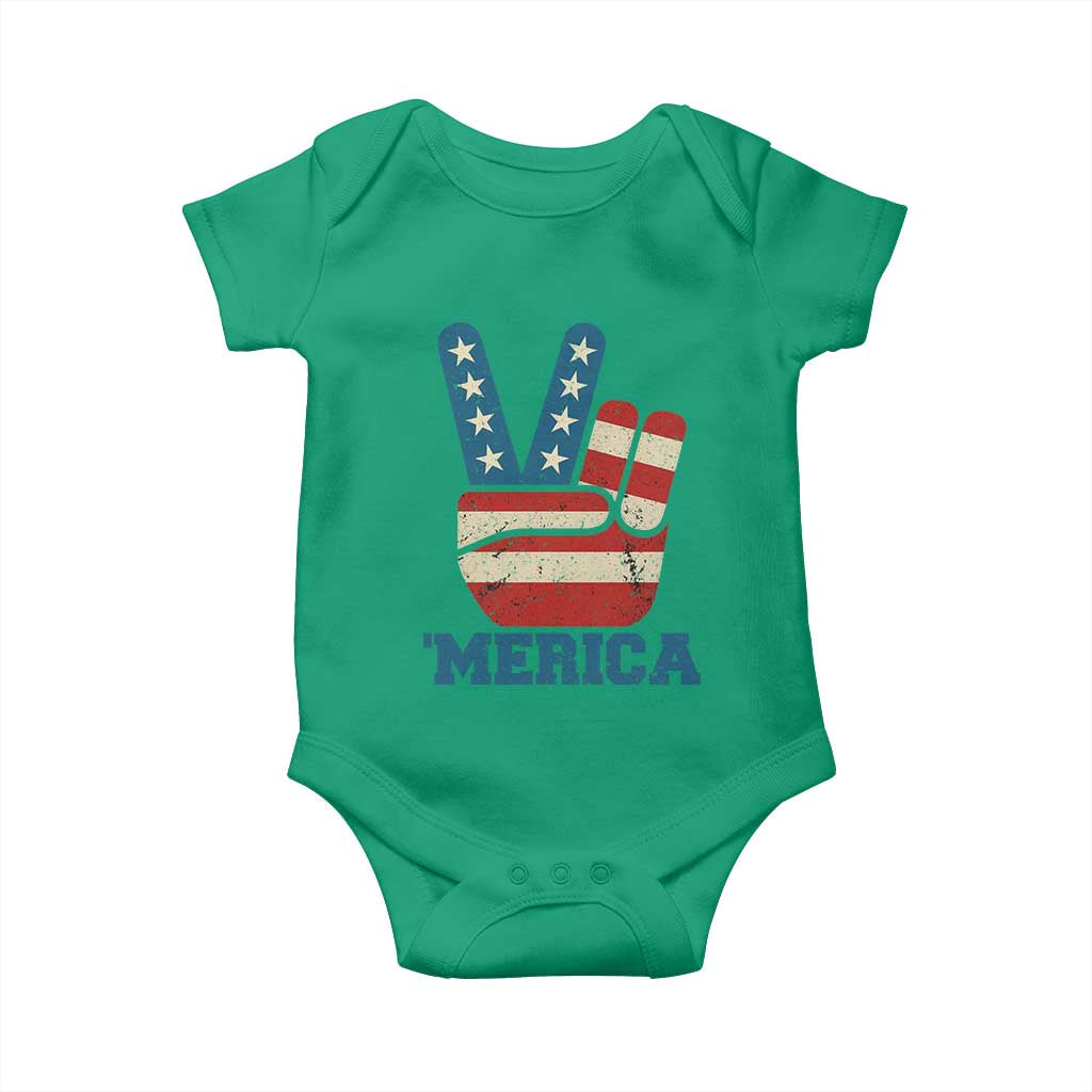 Vintage ‘Merica Peace Sign Baby Onesie Retro Patriotic 4th of July USA Flag