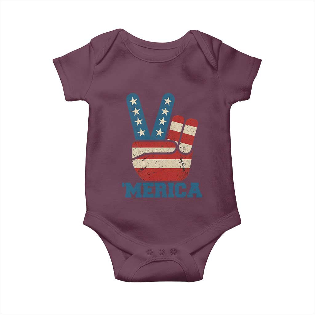 Vintage ‘Merica Peace Sign Baby Onesie Retro Patriotic 4th of July USA Flag
