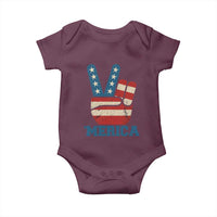 Vintage ‘Merica Peace Sign Baby Onesie Retro Patriotic 4th of July USA Flag
