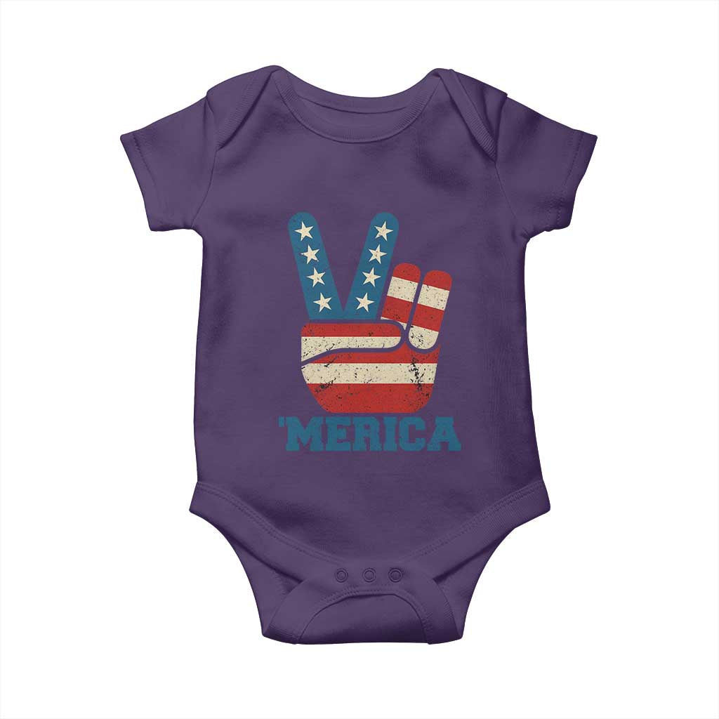 Vintage ‘Merica Peace Sign Baby Onesie Retro Patriotic 4th of July USA Flag