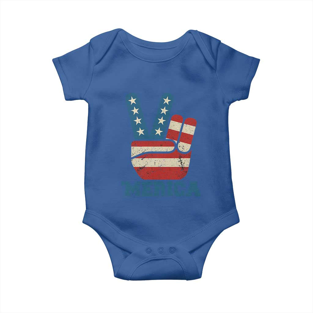 Vintage ‘Merica Peace Sign Baby Onesie Retro Patriotic 4th of July USA Flag