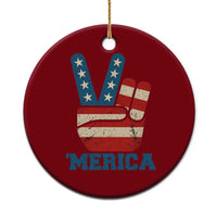 Vintage ‘Merica Peace Sign Ceramic Ornament Retro Patriotic 4th of July USA Flag - Wonder Print Shop