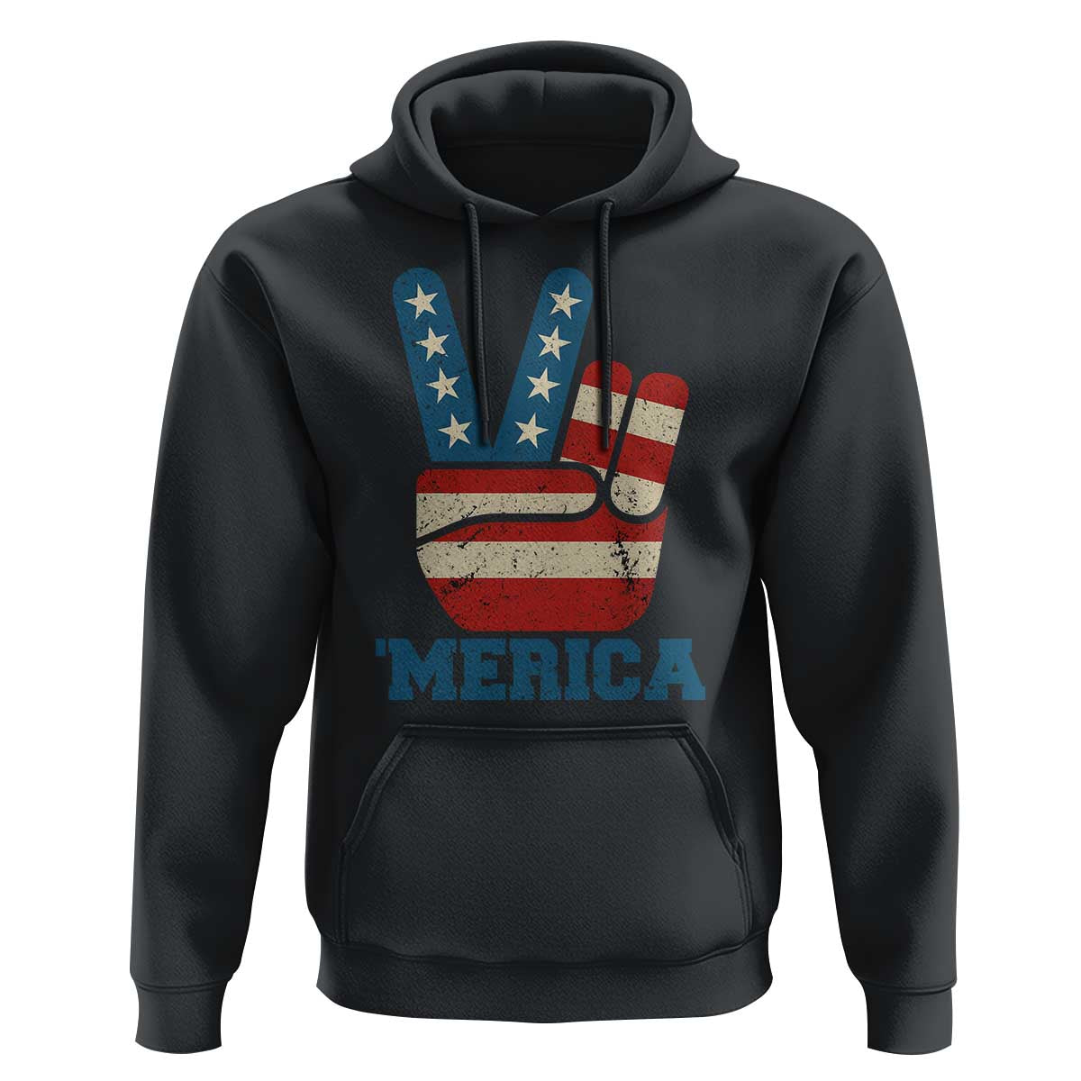Vintage ‘Merica Peace Sign Hoodie Retro Patriotic 4th of July USA Flag