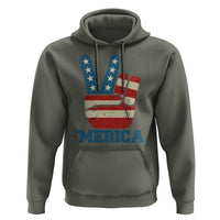 Vintage ‘Merica Peace Sign Hoodie Retro Patriotic 4th of July USA Flag
