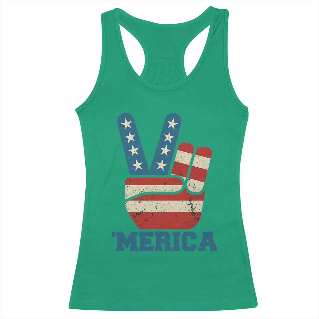 Vintage ‘Merica Peace Sign Racerback Tank Top Retro Patriotic 4th of July USA Flag