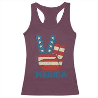 Vintage ‘Merica Peace Sign Racerback Tank Top Retro Patriotic 4th of July USA Flag