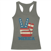 Vintage ‘Merica Peace Sign Racerback Tank Top Retro Patriotic 4th of July USA Flag