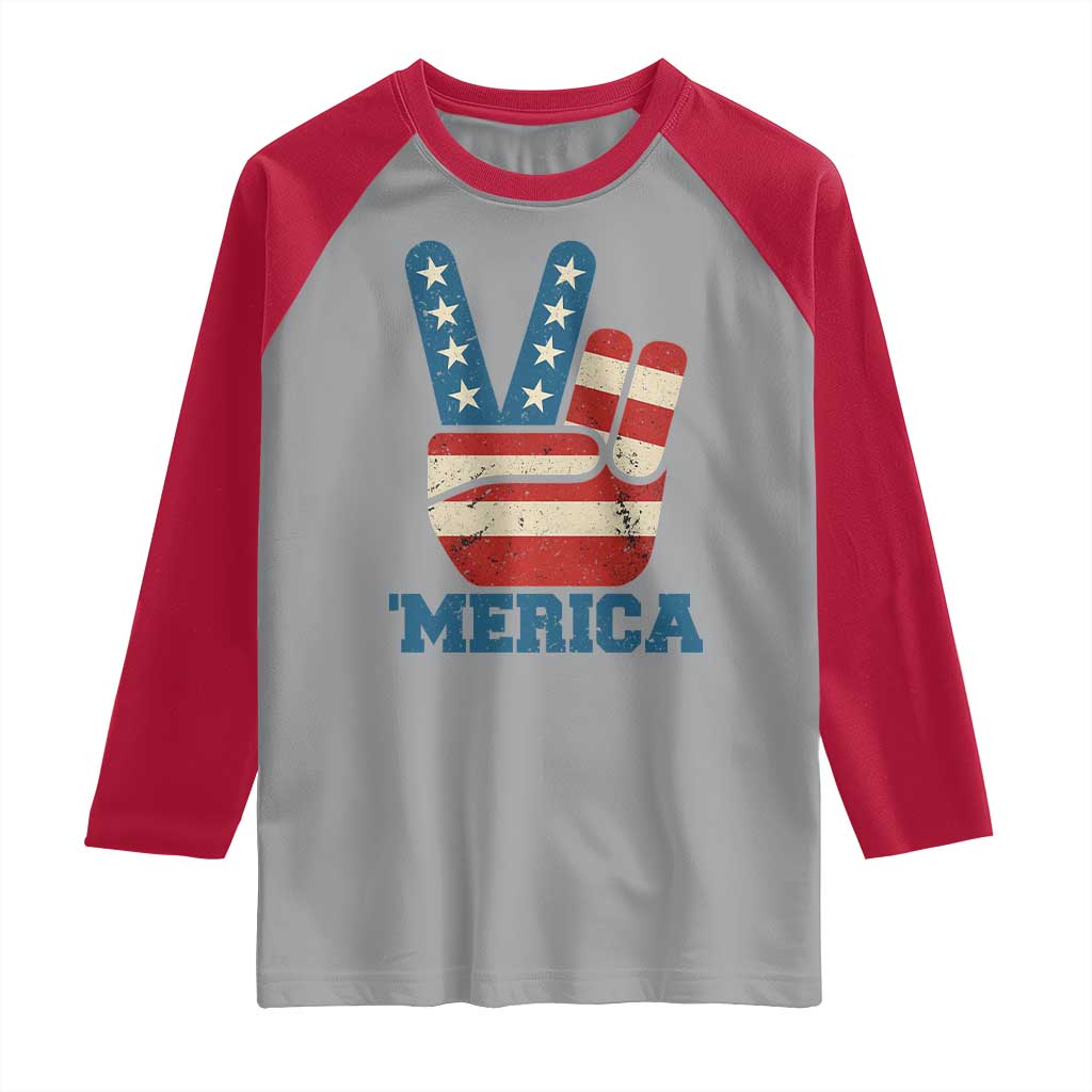 Vintage ‘Merica Peace Sign Raglan Shirt Retro Patriotic 4th of July USA Flag