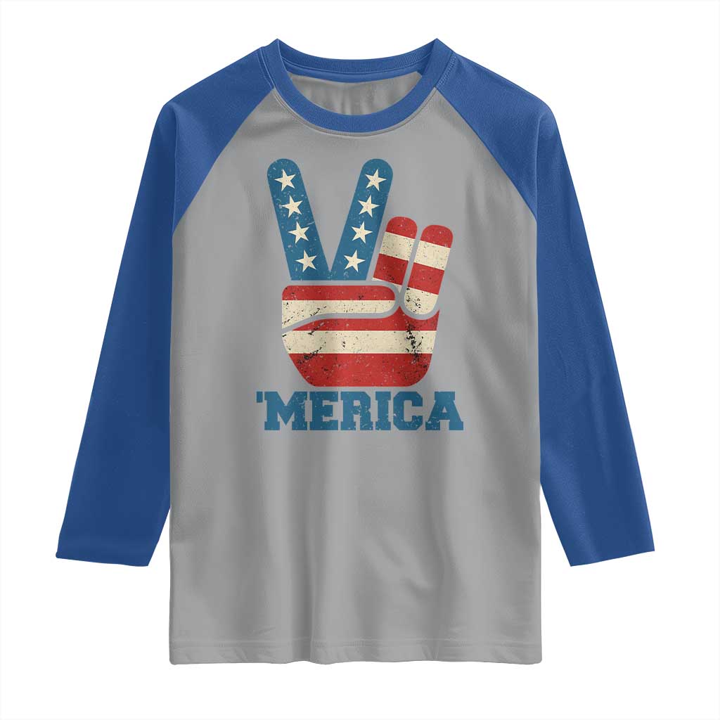 Vintage ‘Merica Peace Sign Raglan Shirt Retro Patriotic 4th of July USA Flag