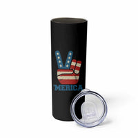 Vintage ‘Merica Peace Sign Skinny Tumbler Retro Patriotic 4th of July USA Flag