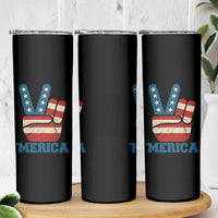Vintage ‘Merica Peace Sign Skinny Tumbler Retro Patriotic 4th of July USA Flag