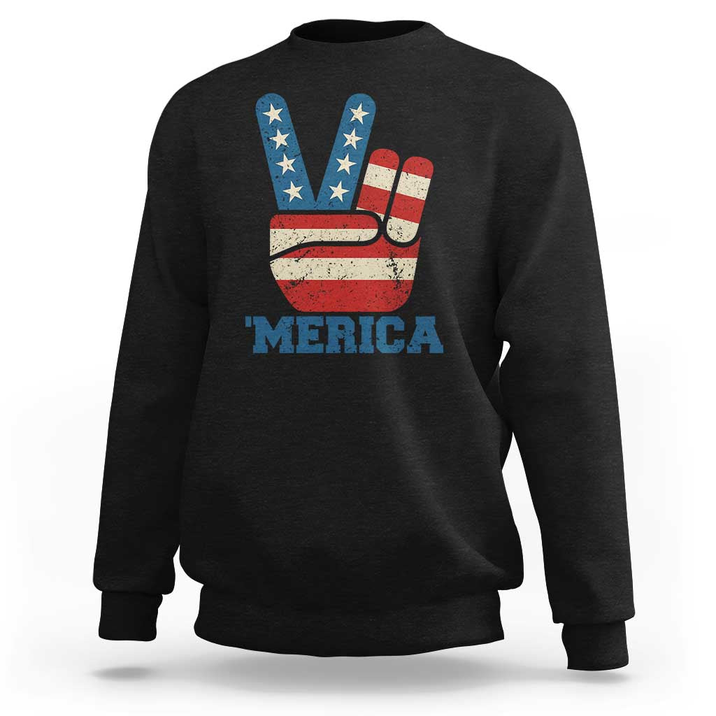 Vintage ‘Merica Peace Sign Sweatshirt Retro Patriotic 4th of July USA Flag