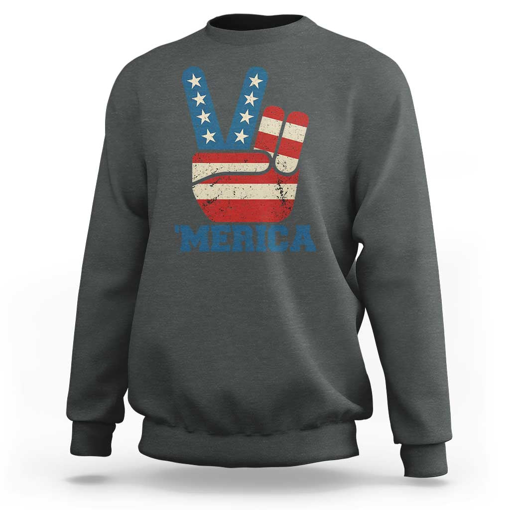 Vintage ‘Merica Peace Sign Sweatshirt Retro Patriotic 4th of July USA Flag