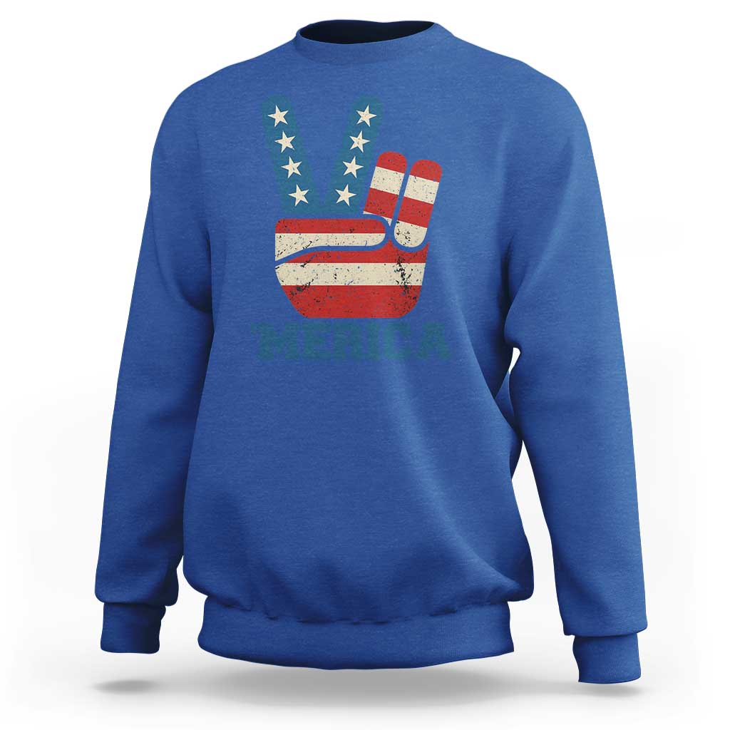 Vintage ‘Merica Peace Sign Sweatshirt Retro Patriotic 4th of July USA Flag